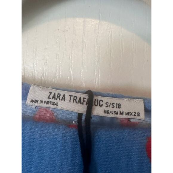 Zara Trafaluc Dress Women's Medium Blue/Red Polka Dots Cap Sleeve Pleated Midi - Picture 5 of 7